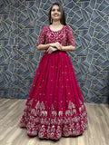 Classy Red Georgette Thread Embroidered Gown With Dupatta - Ethnic Plus In