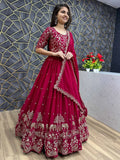 Classy Red Georgette Thread Embroidered Gown With Dupatta - Ethnic Plus In