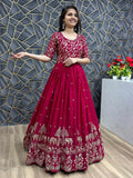 Classy Red Georgette Thread Embroidered Gown With Dupatta - Ethnic Plus In