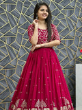 Classy Red Georgette Thread Embroidered Gown With Dupatta - Ethnic Plus In