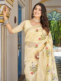 Classy Yellow Thread Embroidered Silk Festival Wear Saree - Ethnic Plus In