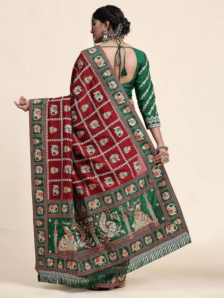 Adorable Maroon Embroidery Silk Bridal Saree With Blouse