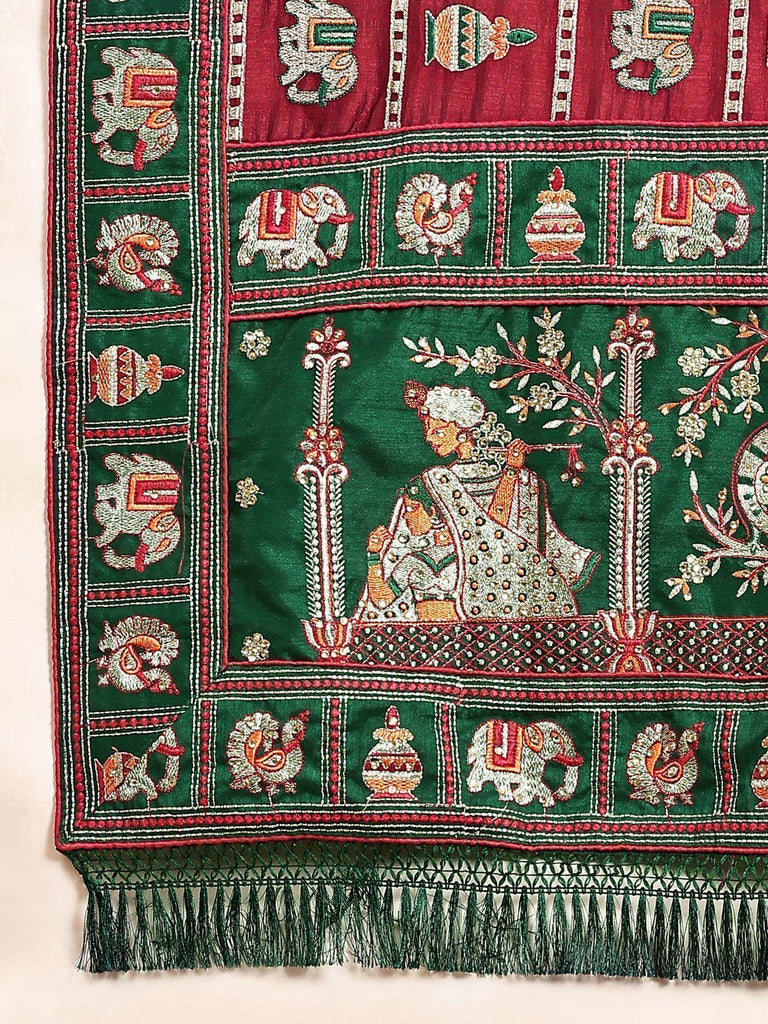 Adorable Maroon Embroidery Silk Bridal Saree With Blouse