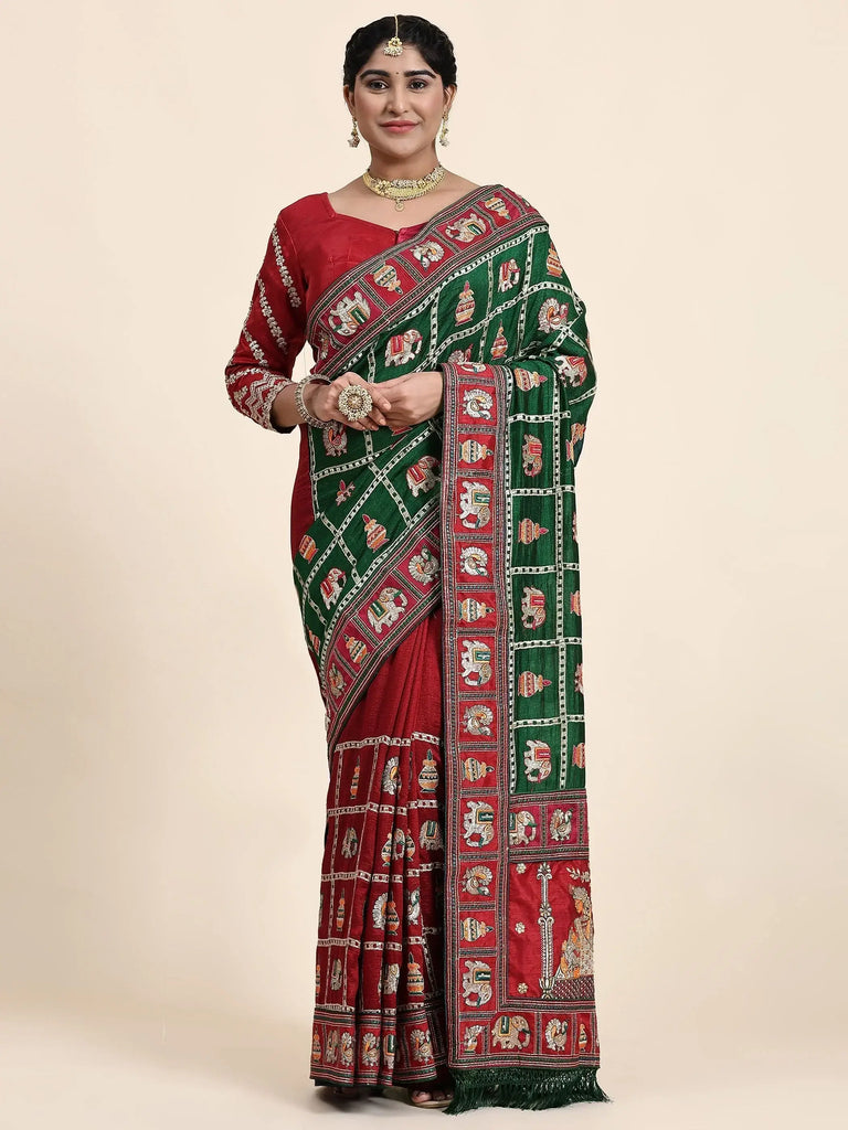 Fascinating Green Heavy Embroidery Silk Wedding Saree With Blouse