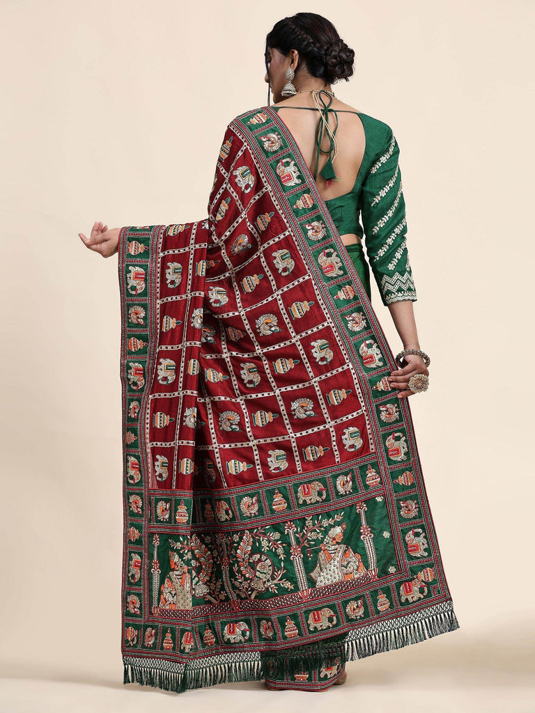Mesmerizing Red Heavy Embroidery Silk Bridal Saree With Blouse