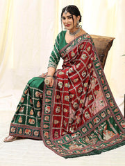 Mesmerizing Red Heavy Embroidery Silk Bridal Saree With Blouse