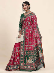 Bewitching Pink Embroidery Silk Wedding Wear Saree With Blouse