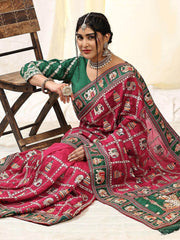 Bewitching Pink Embroidery Silk Wedding Wear Saree With Blouse