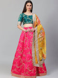 Pink Embroidered Mulberry Bridal Lehenga Choli With Printed Dupatta