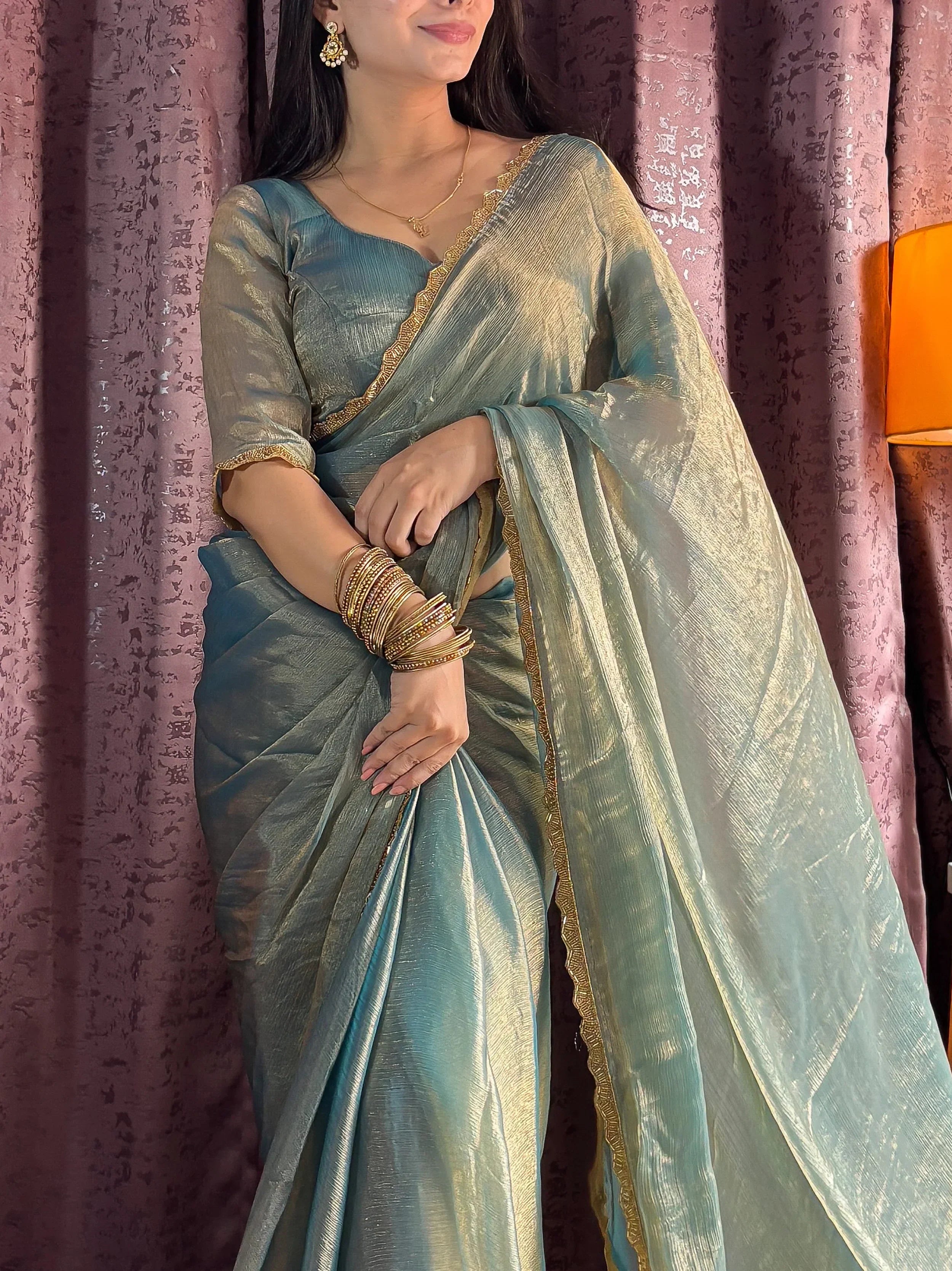 Contemporary Blue Soft Silk Beads Hand Work Saree With Blouse - Ethnic Plus In