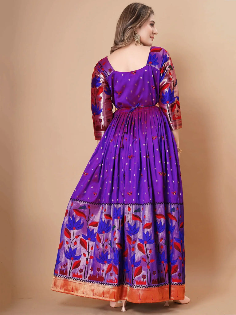 Bewitching Purple Zari Weaving Banarasi Silk Function Wear Gown