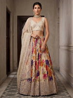 Stunning Cream Floral Printed Wedding Wear Lehenga Choli With Dupatta