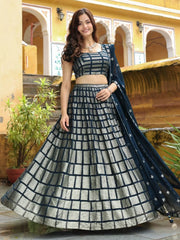 Crushing Teal Blue Embroidered Georgette Event Wear Lehenga Choli - Ethnic Plus In