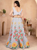 Cute Grey Floral Embroidered Georgette Engagement Wear Lehenga Choli - Ethnic Plus In
