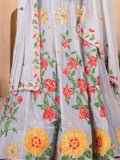 Cute Grey Floral Embroidered Georgette Engagement Wear Lehenga Choli - Ethnic Plus In