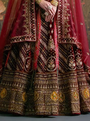 Cute Maroon Velvet Bridal Wear Lehenga Choli With Double Dupatta - Ethnic Plus In