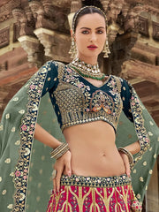 Cute Multi - Color Thread Work Banarasi Silk Wedding Wear Lehenga Choli - Ethnic Plus In