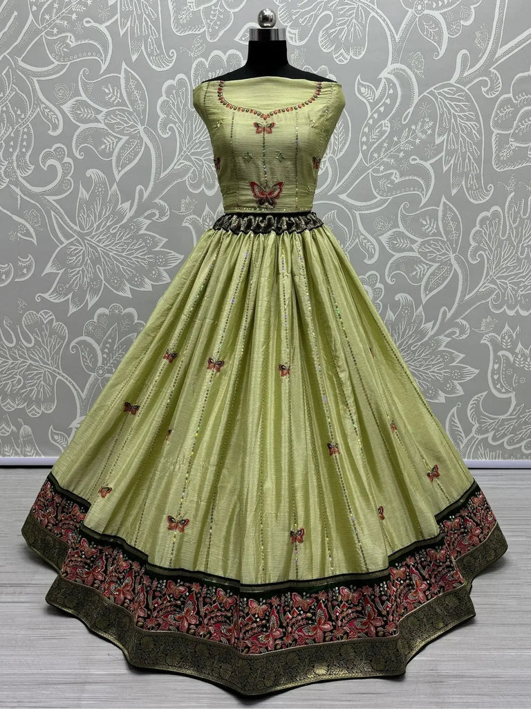 Cute Pista Green Sequins Silk Function Wear Lehenga Choli With Dupatta - Ethnic Plus In