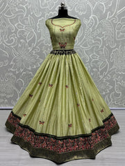 Cute Pista Green Sequins Silk Function Wear Lehenga Choli With Dupatta - Ethnic Plus In