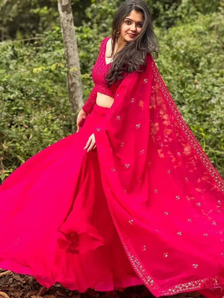 Sensational Royal Pink Sequence Embroidered Georgette Lehenga Choli