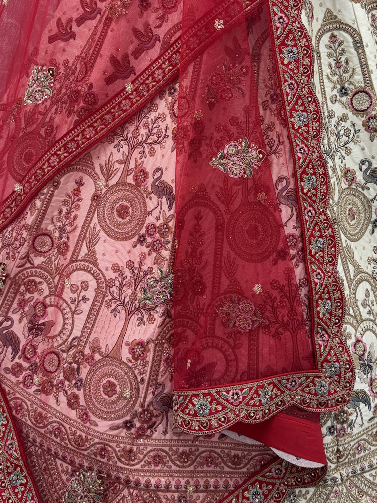 Lovely Off-White Dori Work Silk Bridal Lehenga Choli With Double Dupatta