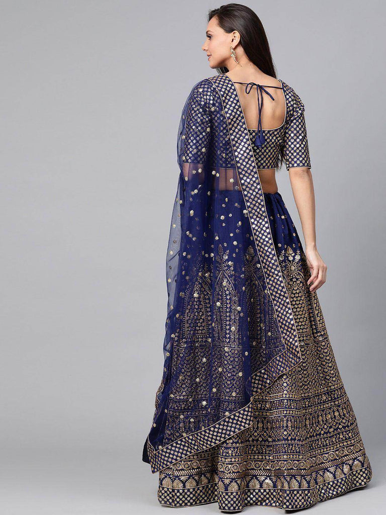 Navy Blue Embroidered Semi-Stitched Myntra Lehenga & Unstitched Blouse with Dupatta