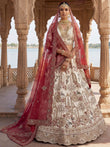 Lovely Off-White Dori Work Silk Bridal Lehenga Choli With Double Dupatta