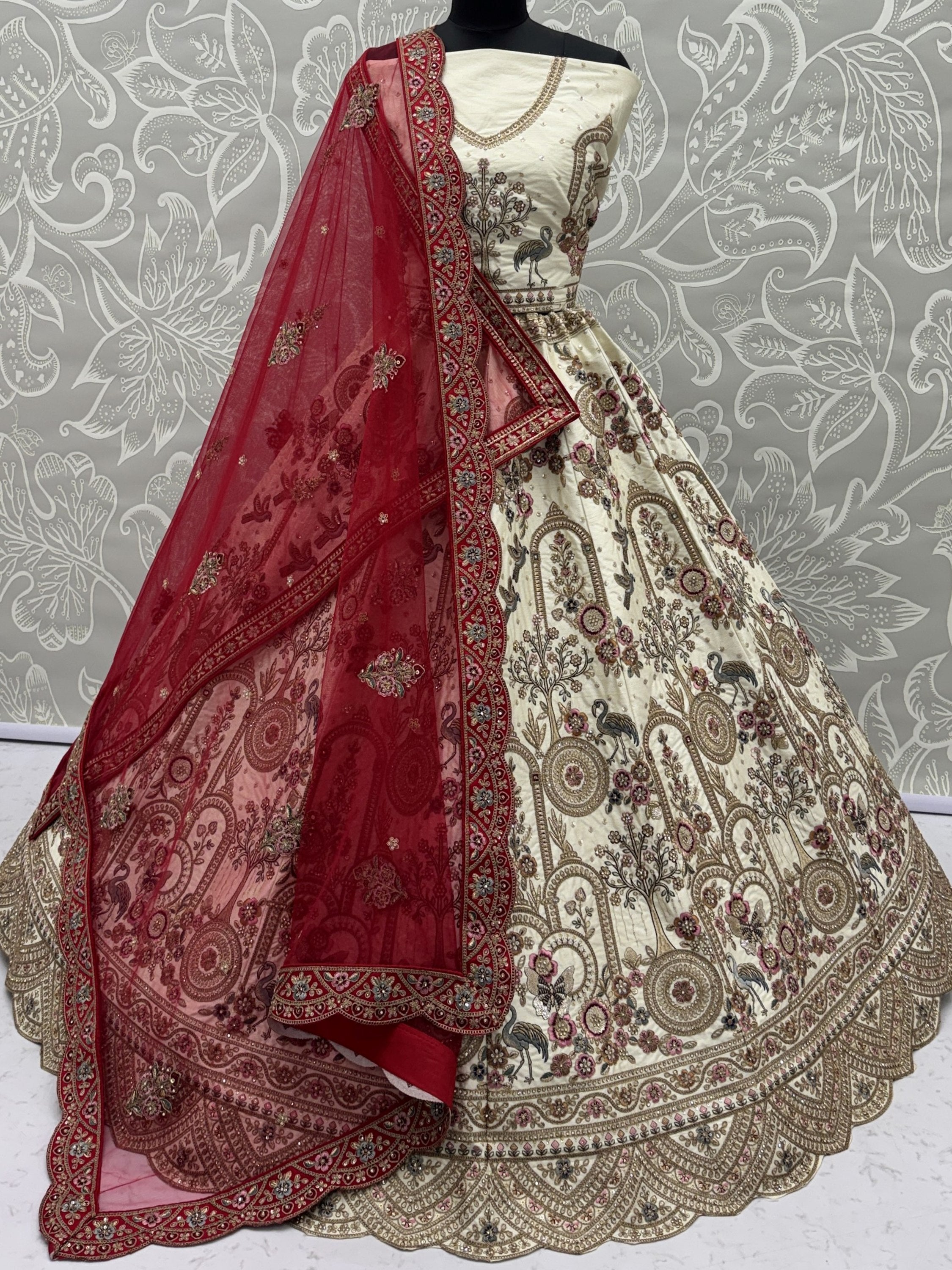 Lovely Off-White Dori Work Silk Bridal Lehenga Choli With Double Dupatta