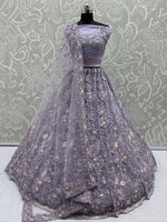 Outstanding Purple Net Zircon Work Bridesmaid Lehenga Choli