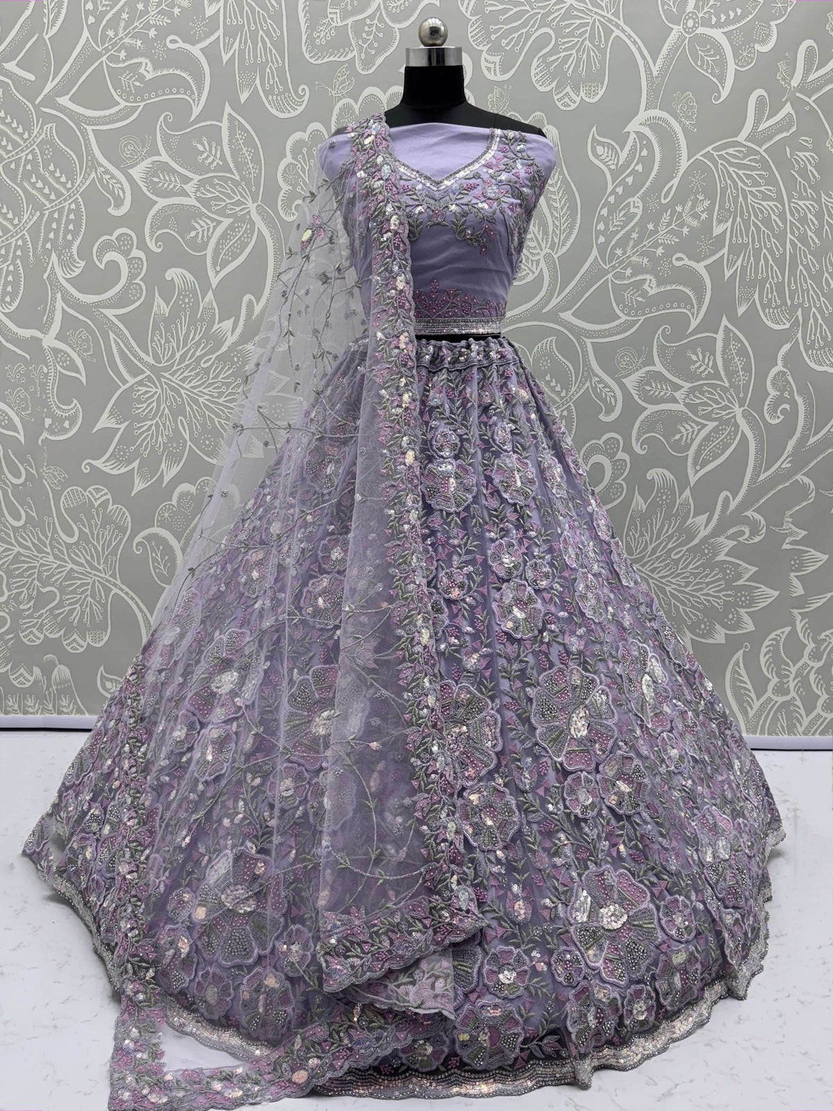 Outstanding Purple Net Zircon Work Bridesmaid Lehenga Choli