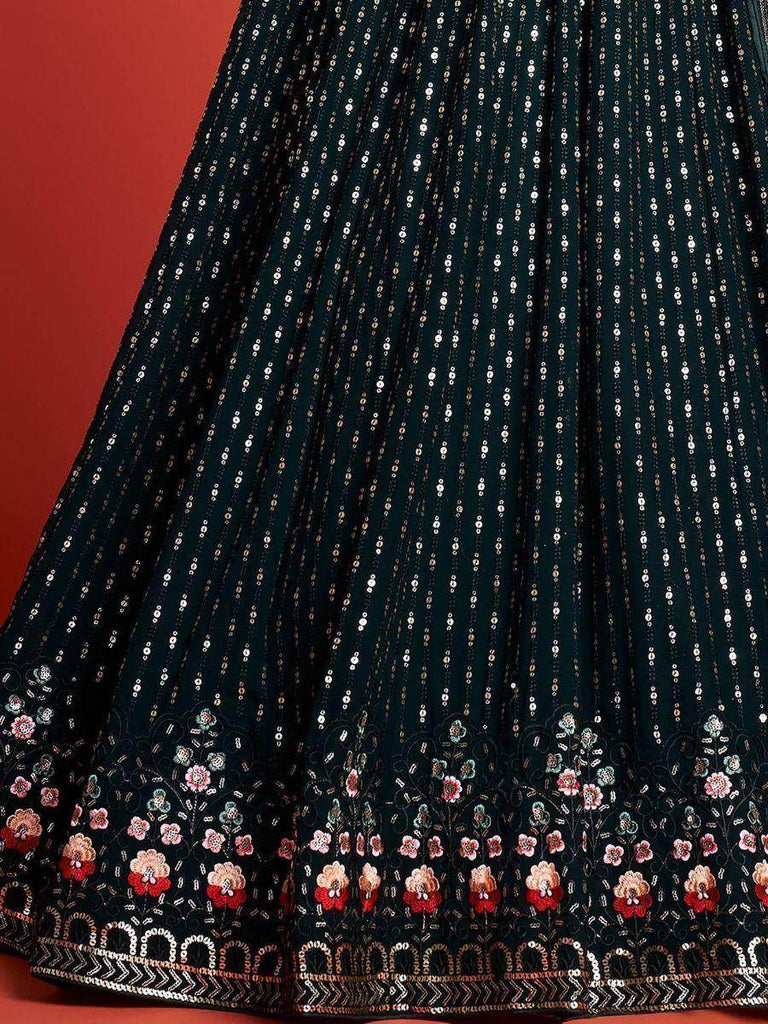 Splendid Bottle Green Sequined Georgette Bridesmaid Lehenga Choli