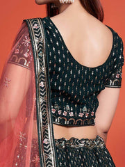 Splendid Bottle Green Sequined Georgette Bridesmaid Lehenga Choli