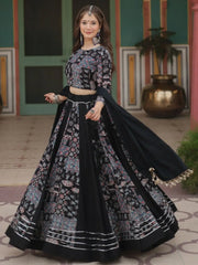 Dazzling Black Printed Rayon Navratri Wear Lehenga Choli With Dupatta - Ethnic Plus In