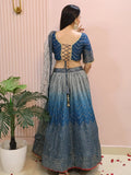 Dazzling Blue Chinon Sequins Party Wear Lehenga Choli - Ethnic Plus In
