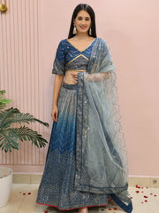 Dazzling Blue Chinon Sequins Party Wear Lehenga Choli - Ethnic Plus In