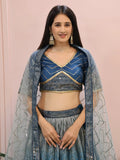 Dazzling Blue Chinon Sequins Party Wear Lehenga Choli - Ethnic Plus In
