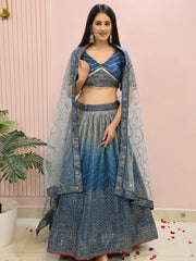 Dazzling Blue Chinon Sequins Party Wear Lehenga Choli - Ethnic Plus In