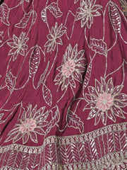 Dazzling Maroon Thread Embroidered Satin Reception Wear Lehenga Choli - Ethnic Plus In