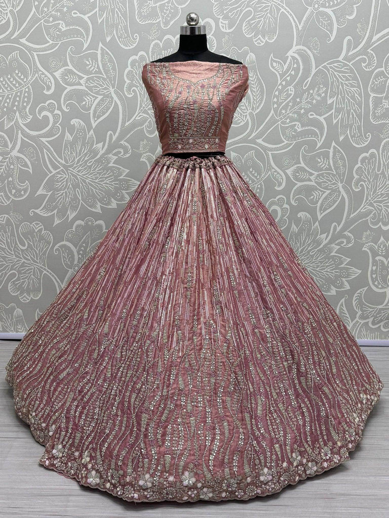 Dazzling Mauve Sequins Work Silk Event Wear Lehenga Choli With Dupatta - Ethnic Plus In