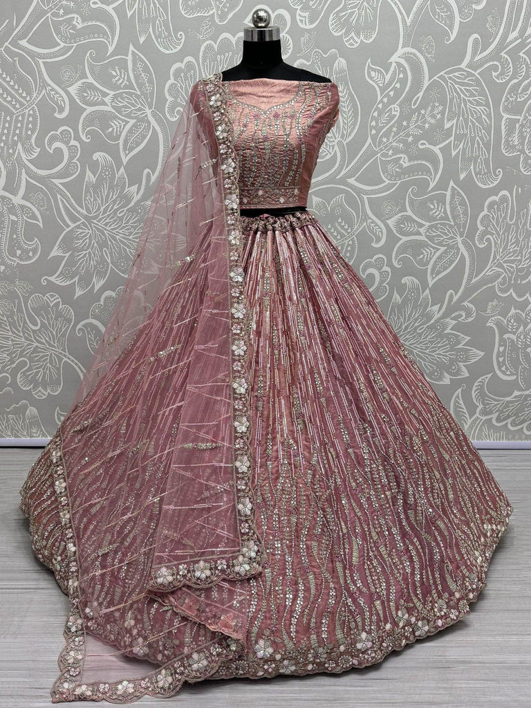 Dazzling Mauve Sequins Work Silk Event Wear Lehenga Choli With Dupatta - Ethnic Plus In