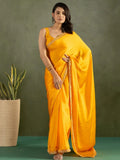 Dazzling Mustard Yellow Chiffon Haldi Wear Pre - Stitched Saree - Ethnic Plus In