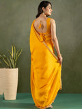 Dazzling Mustard Yellow Chiffon Haldi Wear Pre - Stitched Saree - Ethnic Plus In