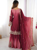 Dazzling Pink Pearl Work Chinon Bridesmaids Sharara Suit - Ethnic Plus In