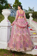 Dazzling Pink Sequins Net Bridesmaid Lehenga Choli With Dupatta - Ethnic Plus In
