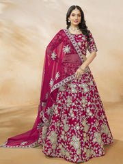 Dazzling Pink Silk Thread Embroidered Lehenga Choli - Ethnic Plus In