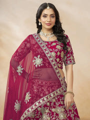 Dazzling Pink Silk Thread Embroidered Lehenga Choli - Ethnic Plus In