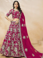 Dazzling Pink Silk Thread Embroidered Lehenga Choli