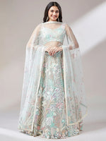 Dazzling Pista Green Sequins Soft Net Engagement Wear Lehenga Choli