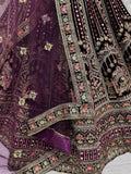Dazzling Purple Velvet Bridal Lehenga Choli With Double Dupatta - Ethnic Plus In