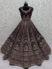 Dazzling Purple Velvet Bridal Lehenga Choli With Double Dupatta - Ethnic Plus In